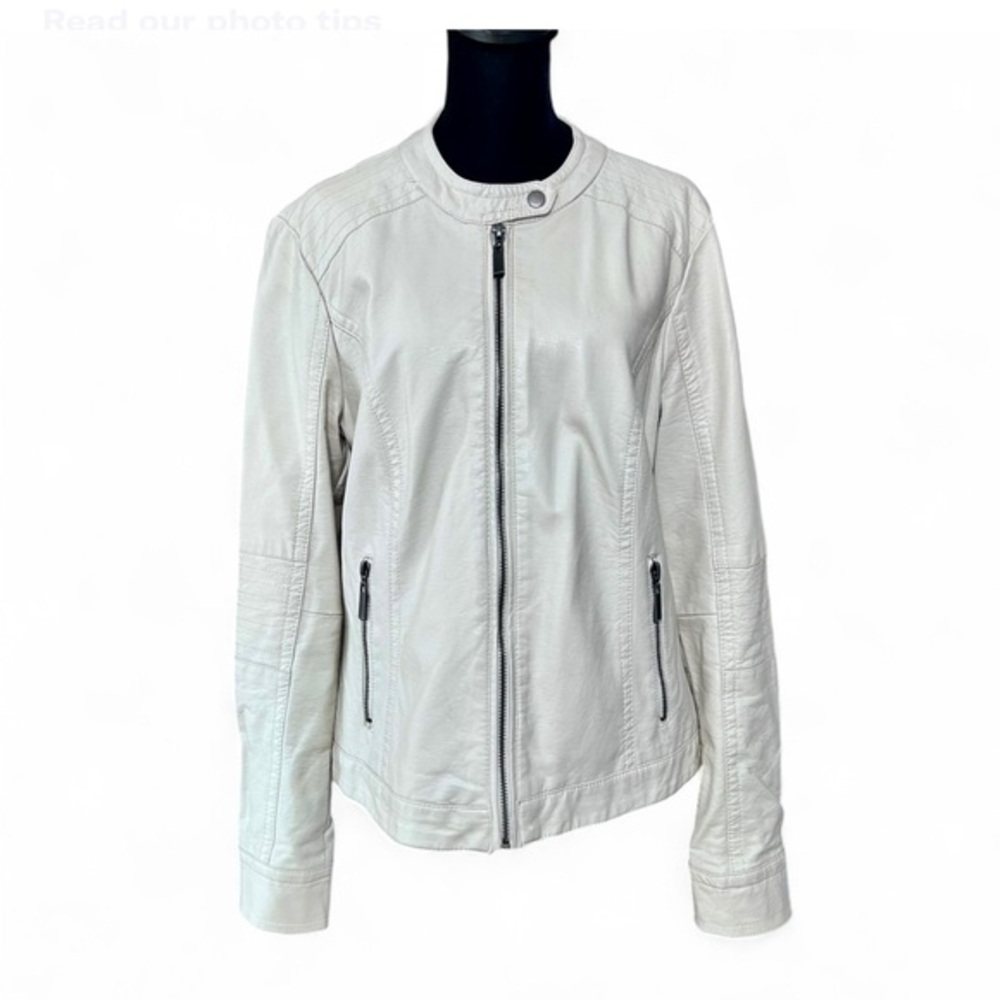 J2 ByJOUJOU Women's Ivory Imitation Leather Jacket Zipper Closure & Packets L.
